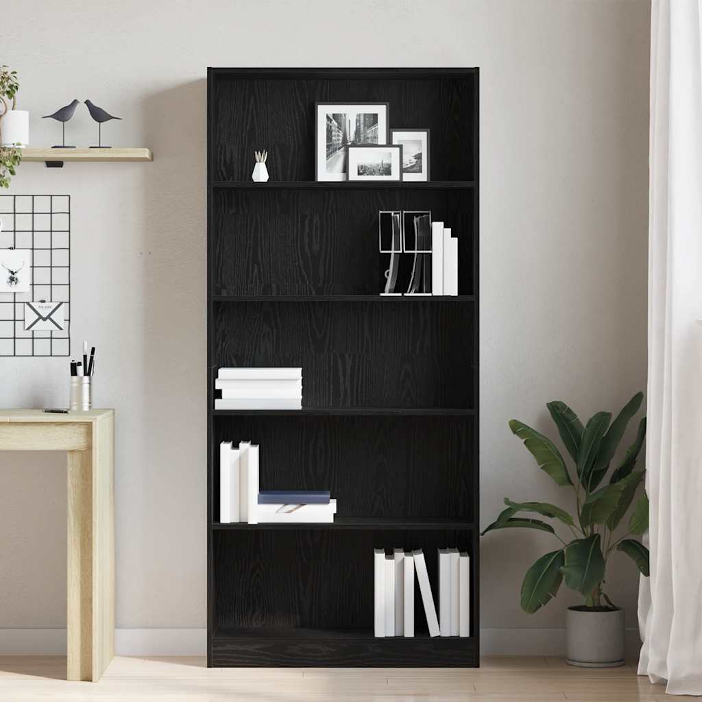 Libreria Rovere Nero 80x24x176 cm in Legno Multistrato
