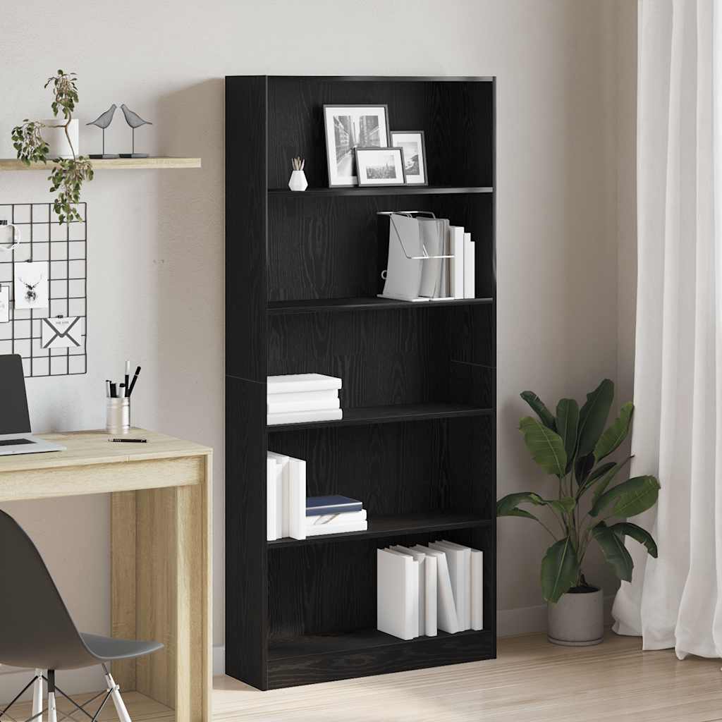 Libreria Rovere Nero 80x24x176 cm in Legno Multistrato