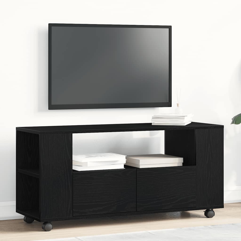 Mobile Porta TV con Ruote Rovere Nero 102x34,5x43 cm Truciolato