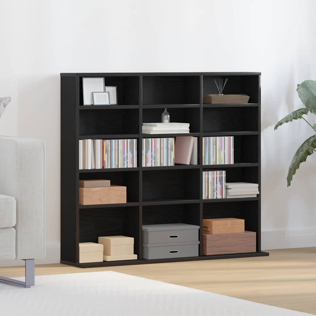 Mobile Porta CD Rovere Nero 100,5x23x89,5 cm Legno Multistrato