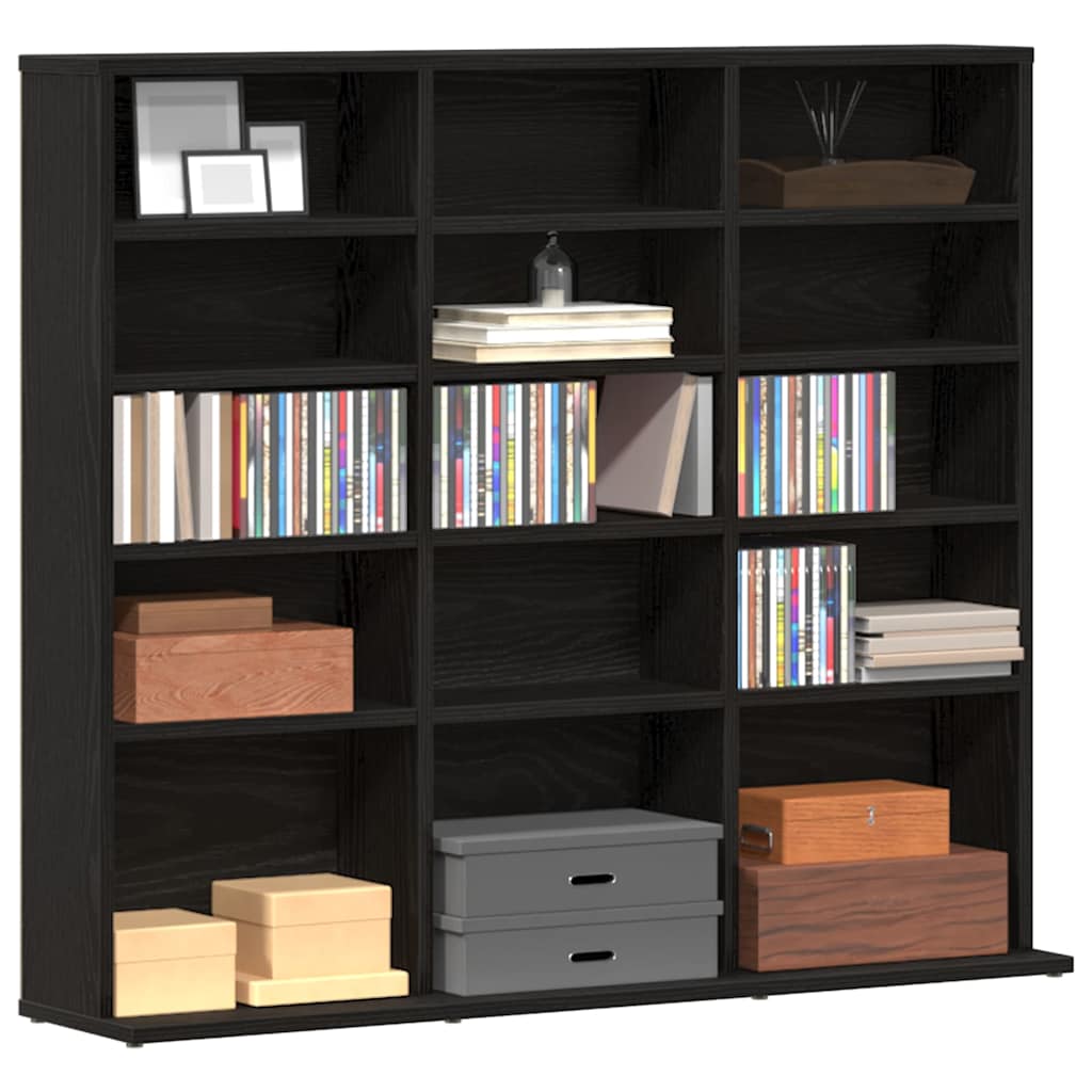 Mobile Porta CD Rovere Nero 100,5x23x89,5 cm Legno Multistrato