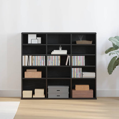 Mobile Porta CD Rovere Nero 100,5x23x89,5 cm Legno Multistrato