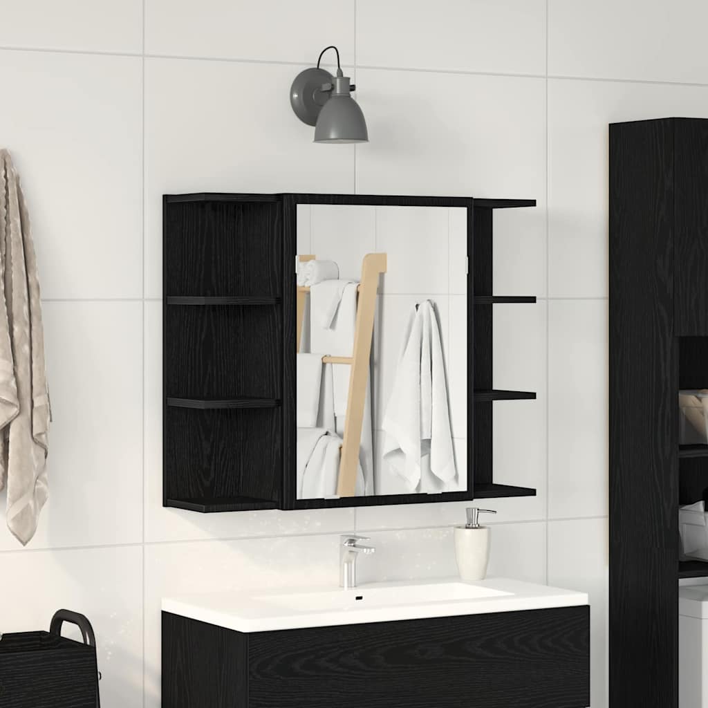 Mobiletto per specchio Rovere Nero 80 x 20,5 x 64 cm