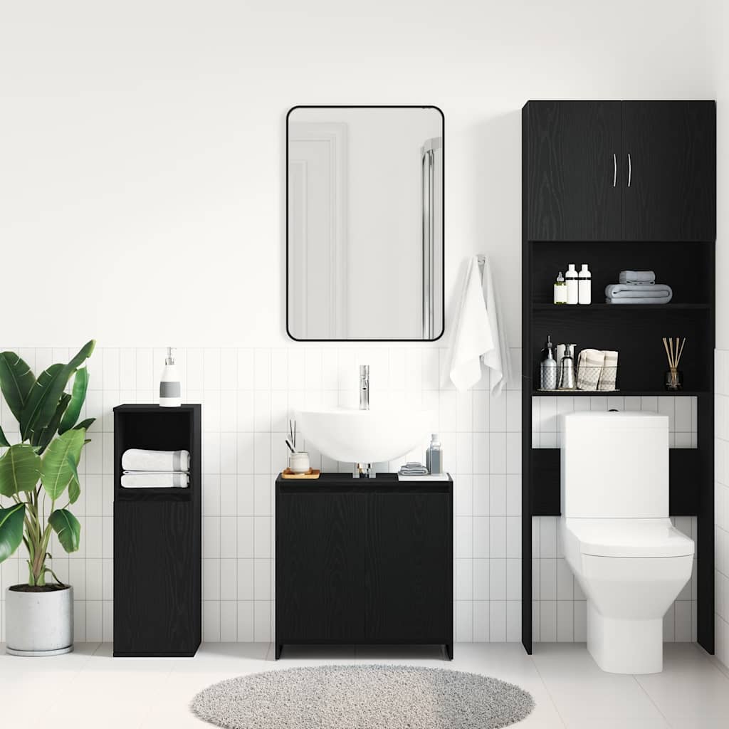 Armadietto Bagno Rovere Nero 60x33x60 cm Legno Ingegnerizzato