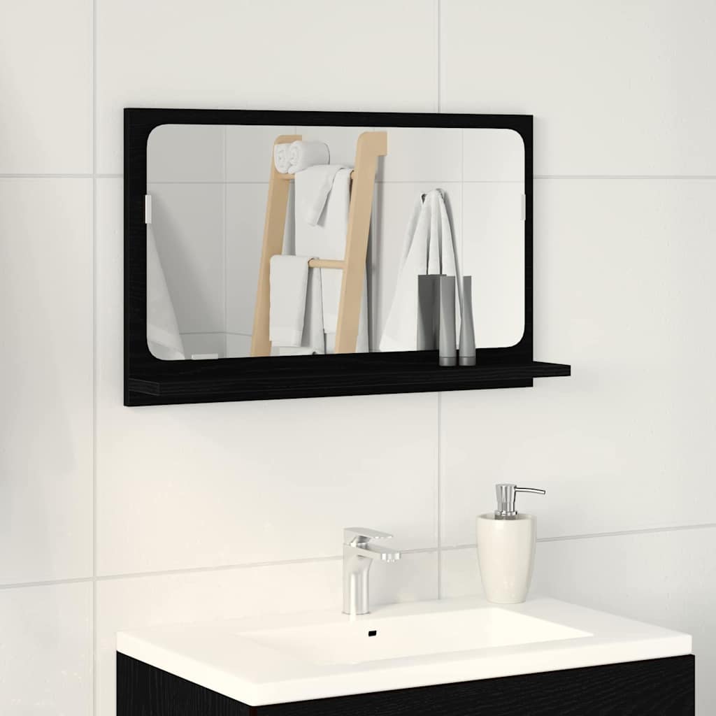 Mensola Specchio con lo scaffale Rovere Nero 60 x 10,5 x 37 cm