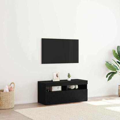Mobile TV Rovere Nero 90 x 35 x 40 cm Legno multistrato