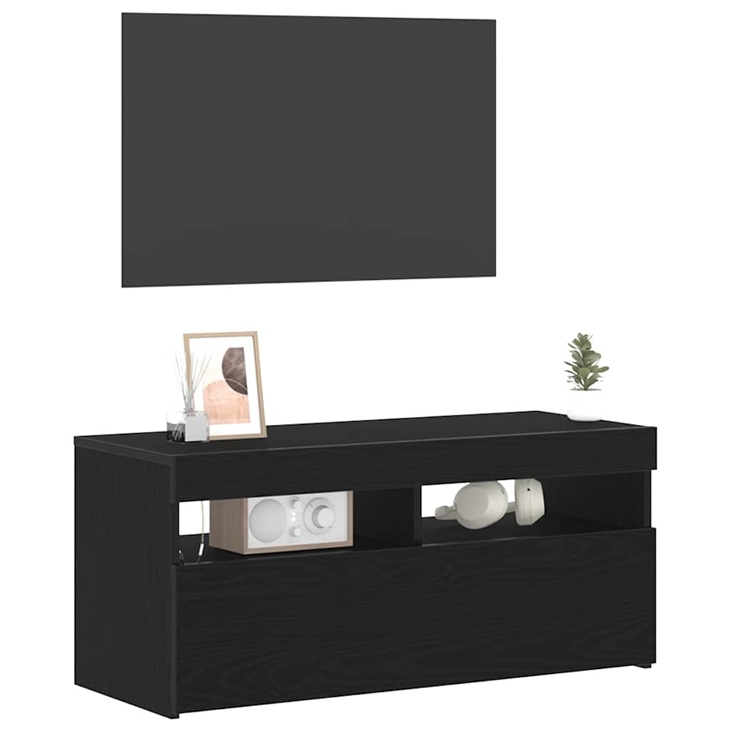 Mobile TV Rovere Nero 90 x 35 x 40 cm Legno multistrato