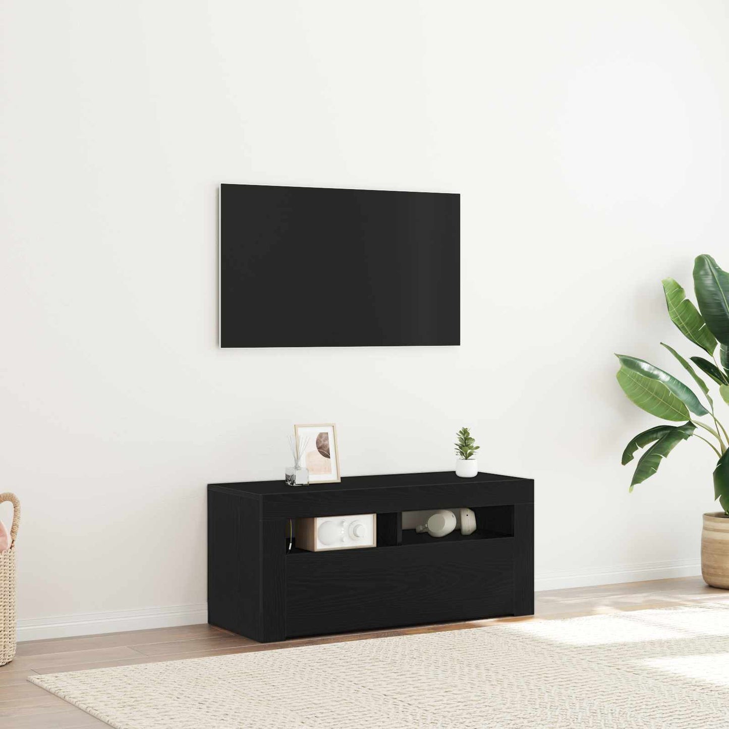 Mobile TV Rovere Nero 90 x 35 x 40 cm Legno multistrato