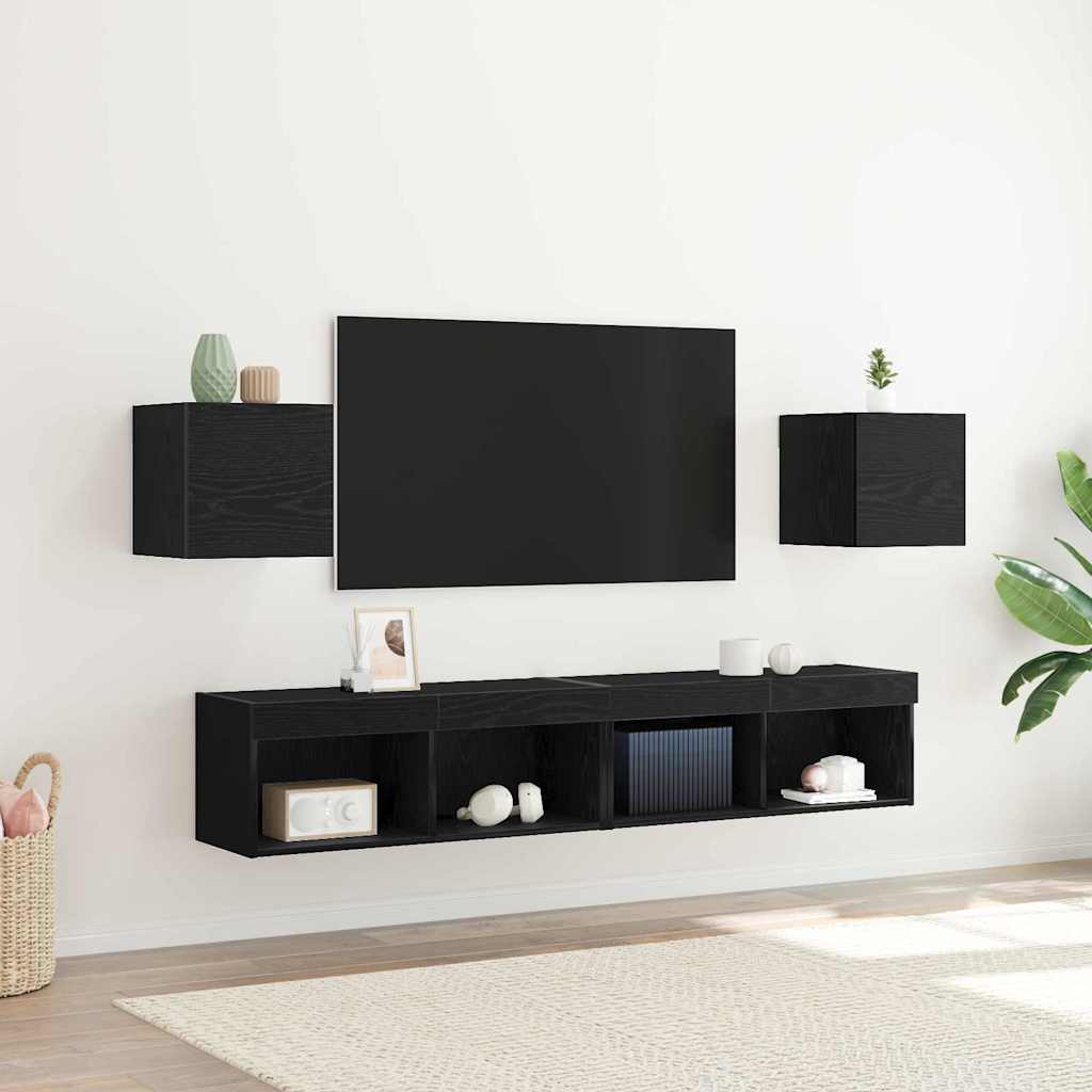 Mobile TV 2 pcs Rovere Nero 30,5 x 30 x 30 cm Legno multistrato