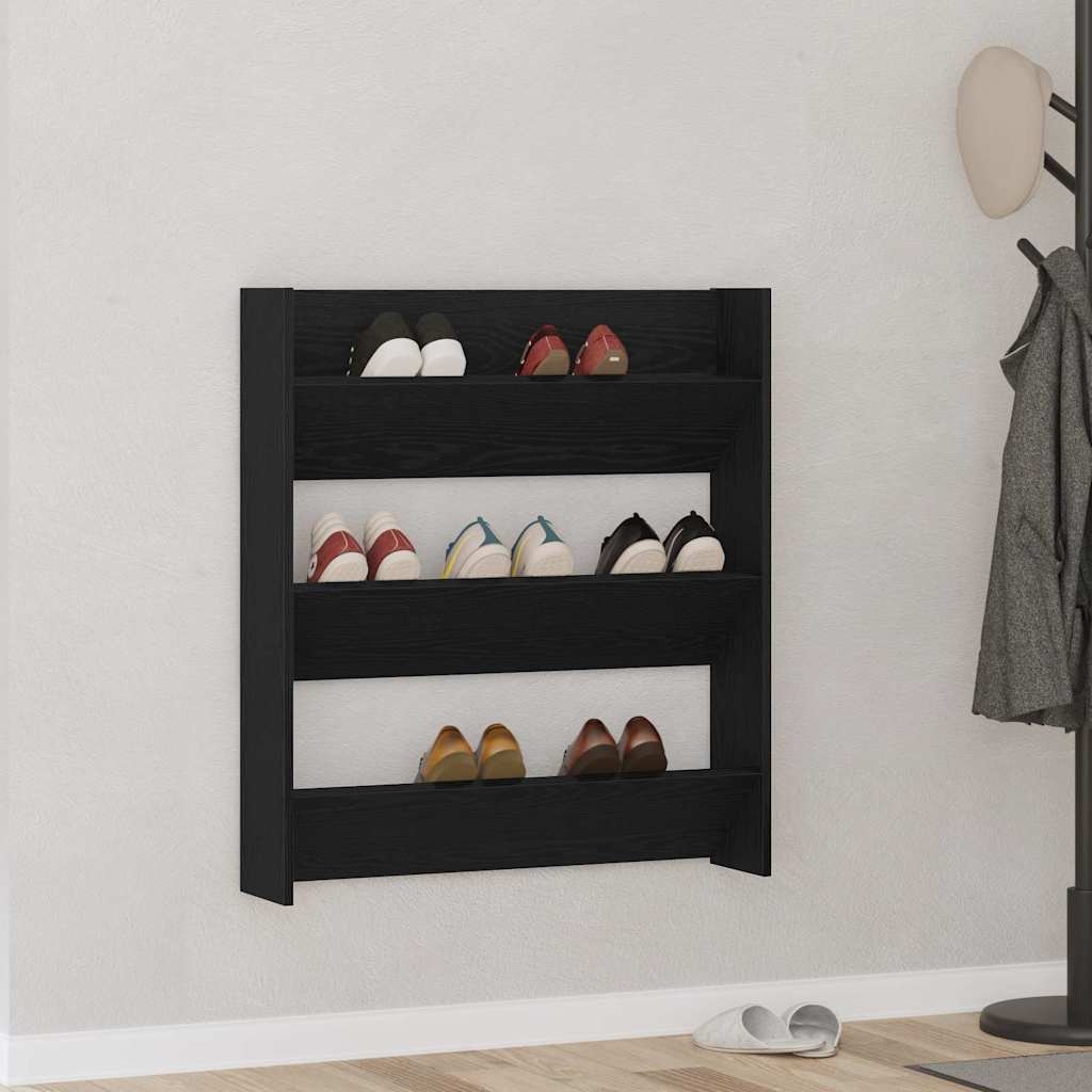 Mobile per scarpe Rovere Nero 80 x 18 x 90 cm Legno multistrato