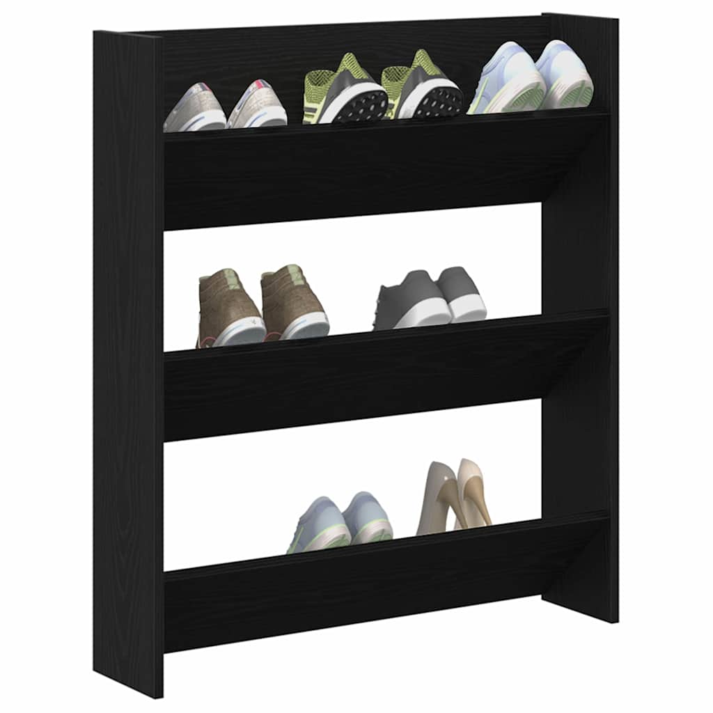 Mobile per scarpe Rovere Nero 80 x 18 x 90 cm Legno multistrato