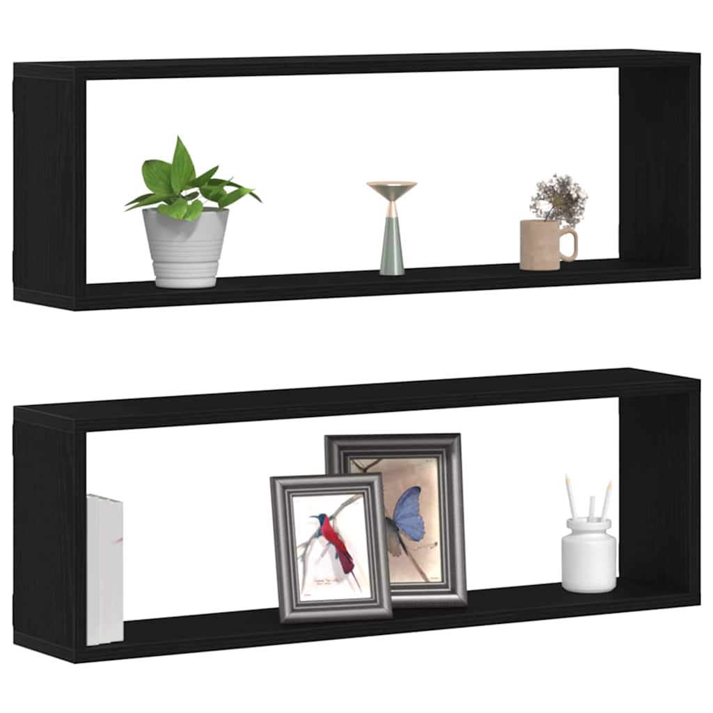 Scaffali da parete 2 pcs Rovere Nero 80 x 15 x 26 cm