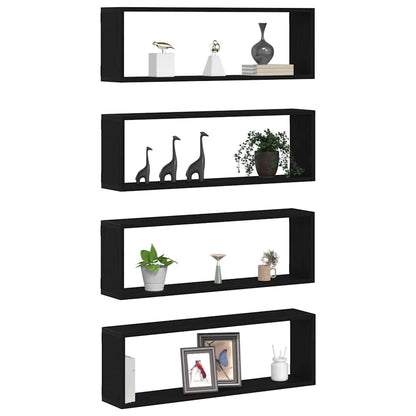 Scaffali da parete 4 pcs Rovere Nero 80 x 15 x 26 cm