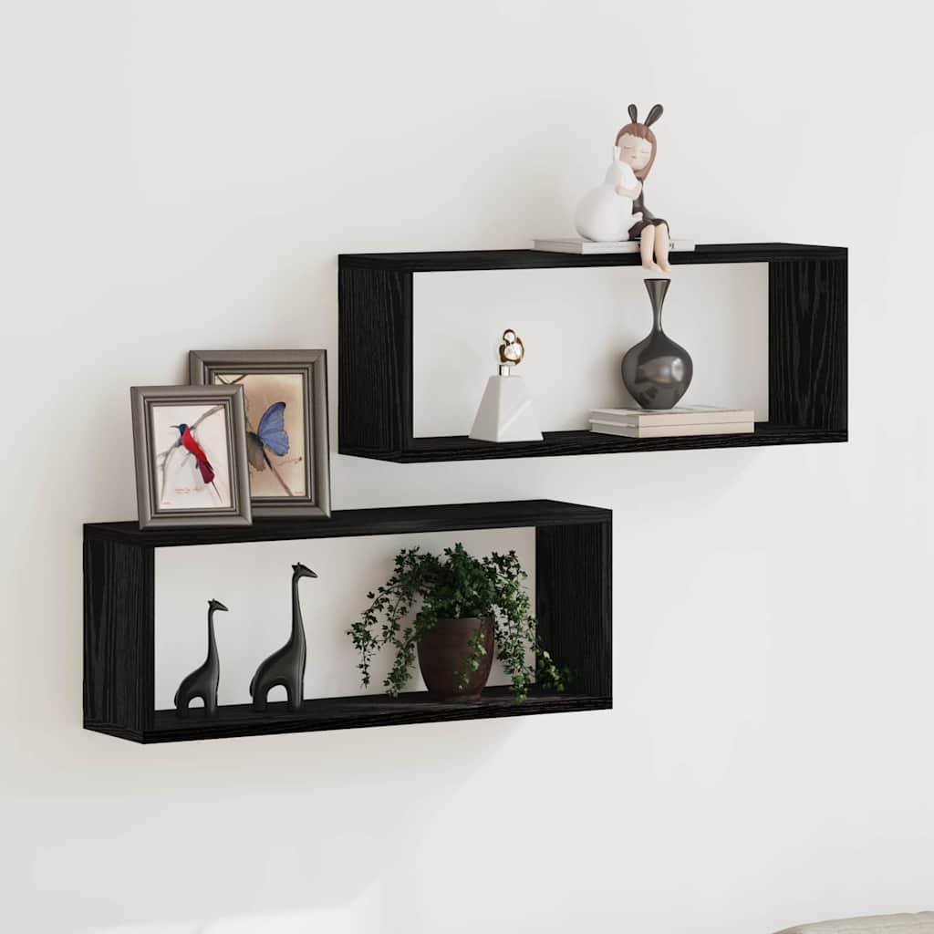 Scaffali da parete 2 pcs Rovere Nero 60 x 15 x 23 cm