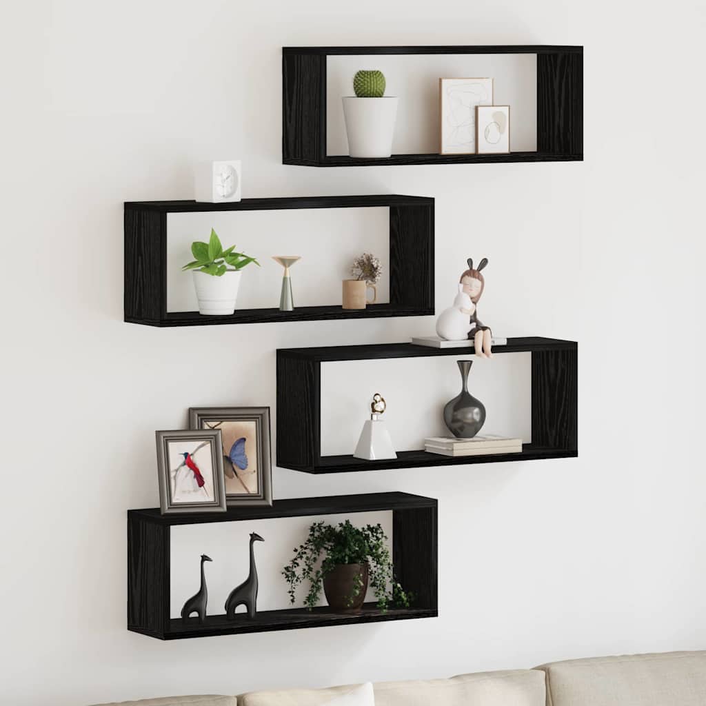 Scaffali da parete 4 pcs Rovere Nero 60 x 15 x 23 cm