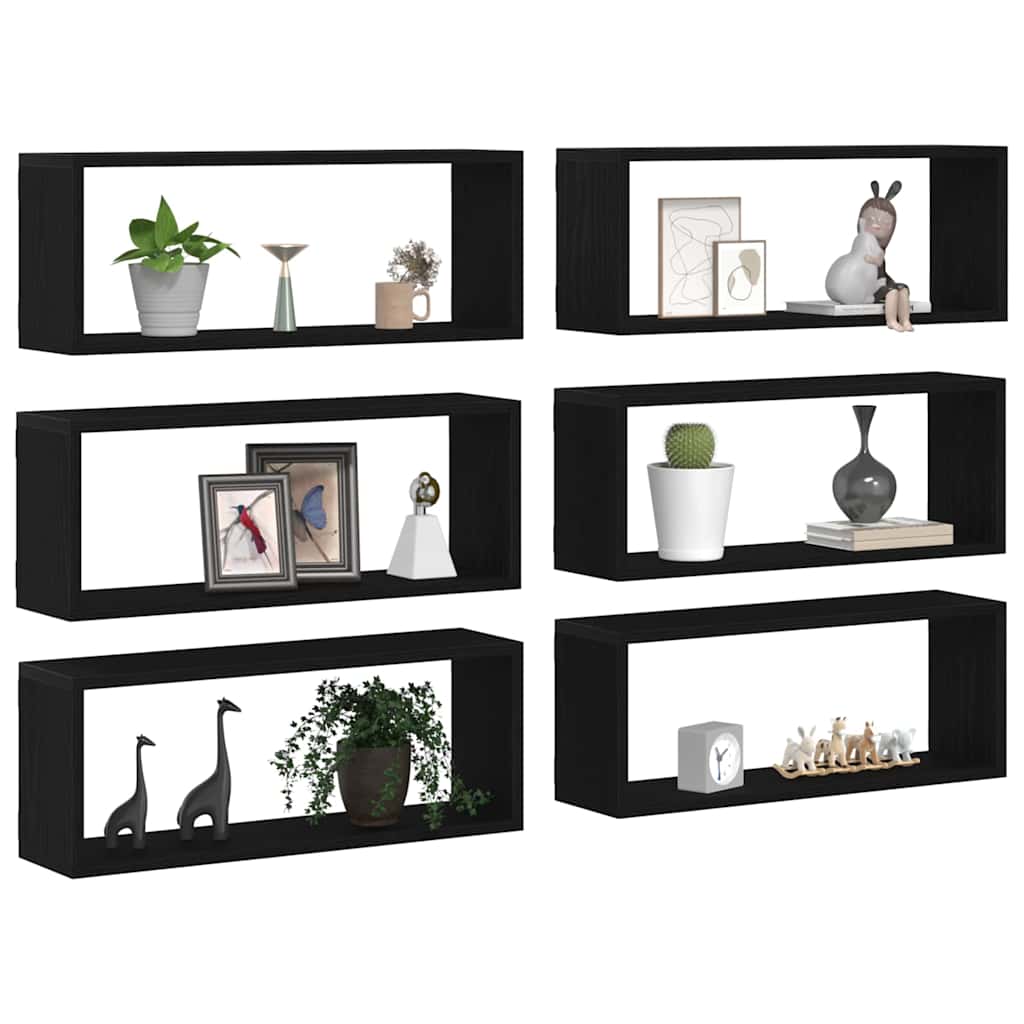 Scaffali da parete 6 pcs Rovere Nero 60 x 15 x 23 cm