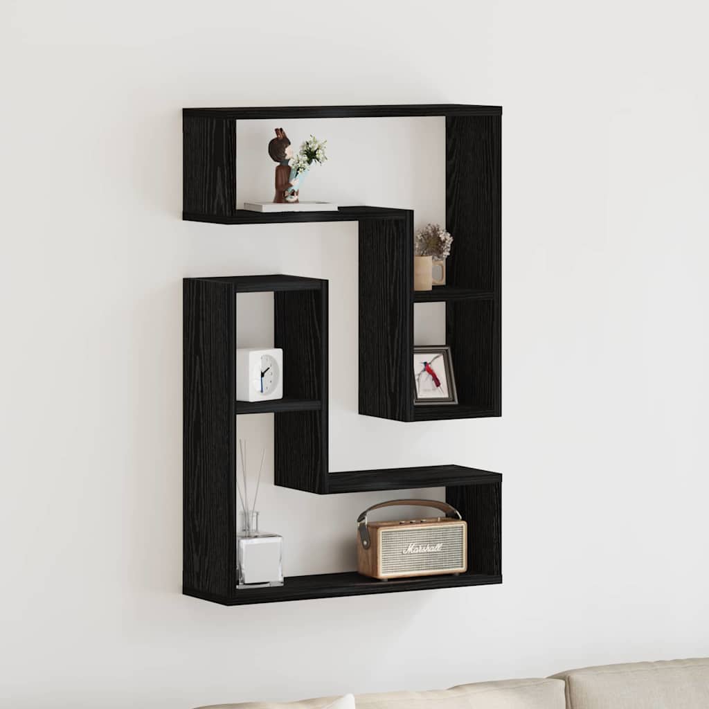 Scaffale da parete 2 pcs Rovere Nero 50 x 15 x 85 cm