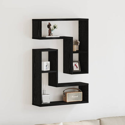 Scaffale da parete 2 pcs Rovere Nero 50 x 15 x 85 cm