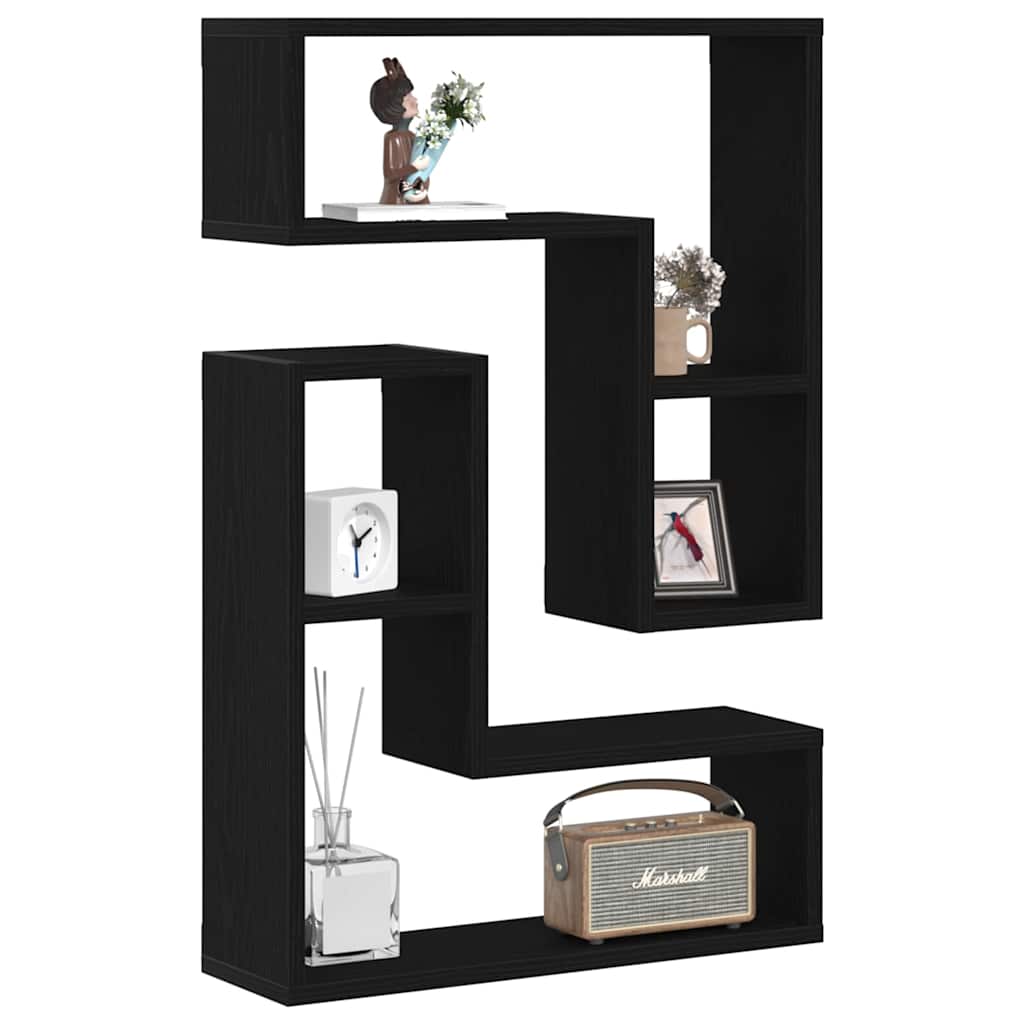 Scaffale da parete 2 pcs Rovere Nero 50 x 15 x 85 cm