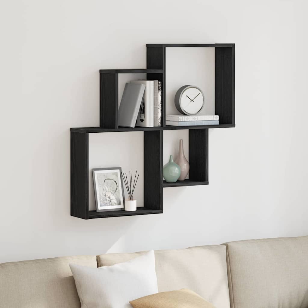 Scaffale da parete Rovere Nero 80 x 15 x 78,5 cm