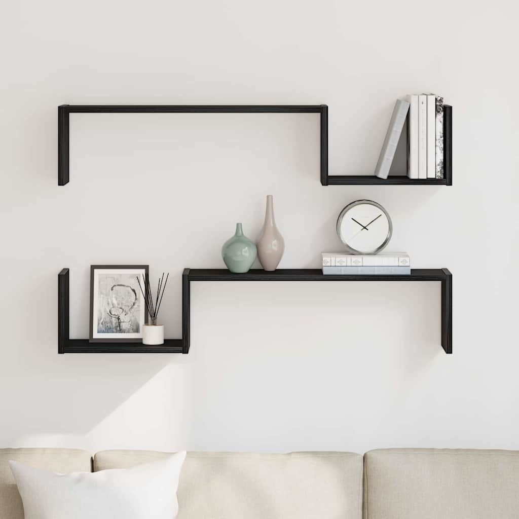 Scaffale da parete 2 pcs Rovere Nero 100 x 15 x 20 cm