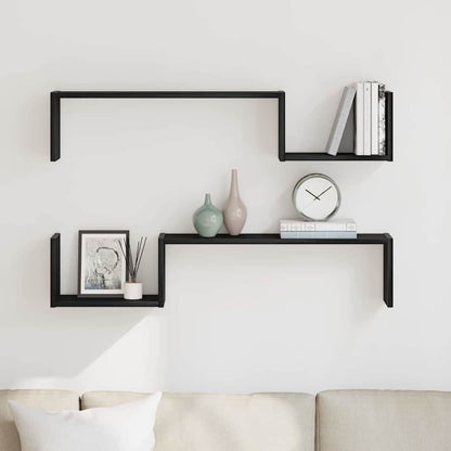 Scaffale da parete 2 pcs Rovere Nero 100 x 15 x 20 cm