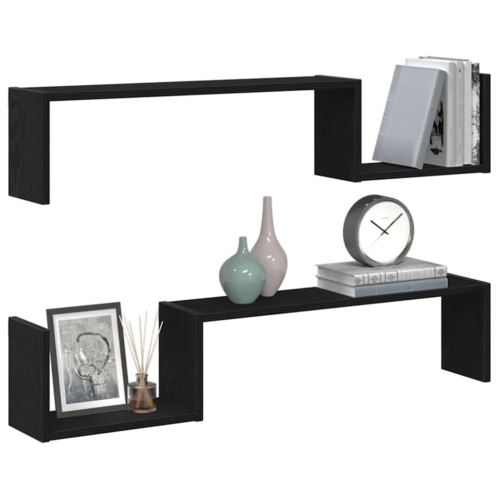 Scaffale da parete 2 pcs Rovere Nero 100 x 15 x 20 cm
