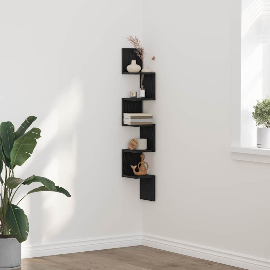 Mensola angolare con lo scaffale Rovere Nero 20 x 20 x 127,5 cm