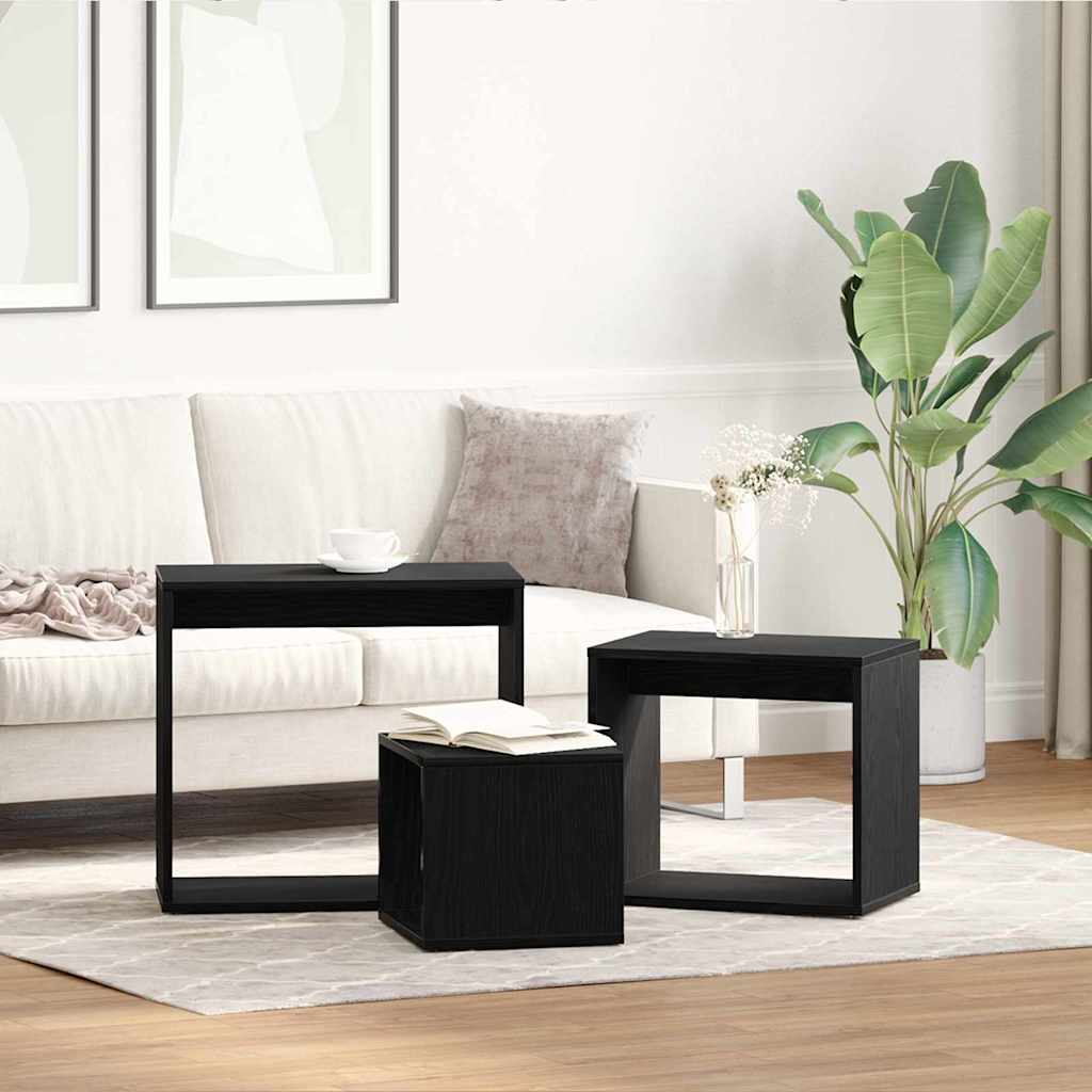 Tavolo Nesting 3 pcs Rovere Nero Legno multistrato