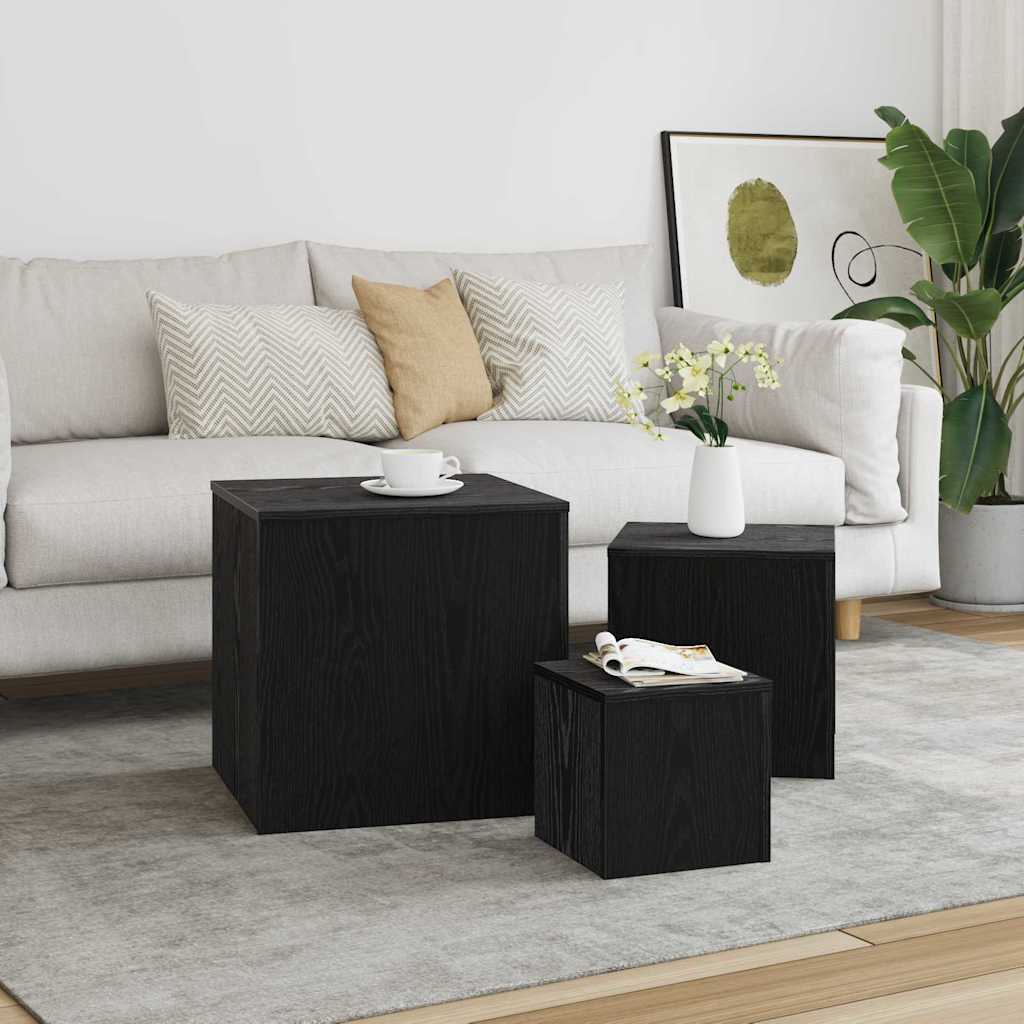 Tavolo Nesting 3 pcs Rovere Nero Legno multistrato
