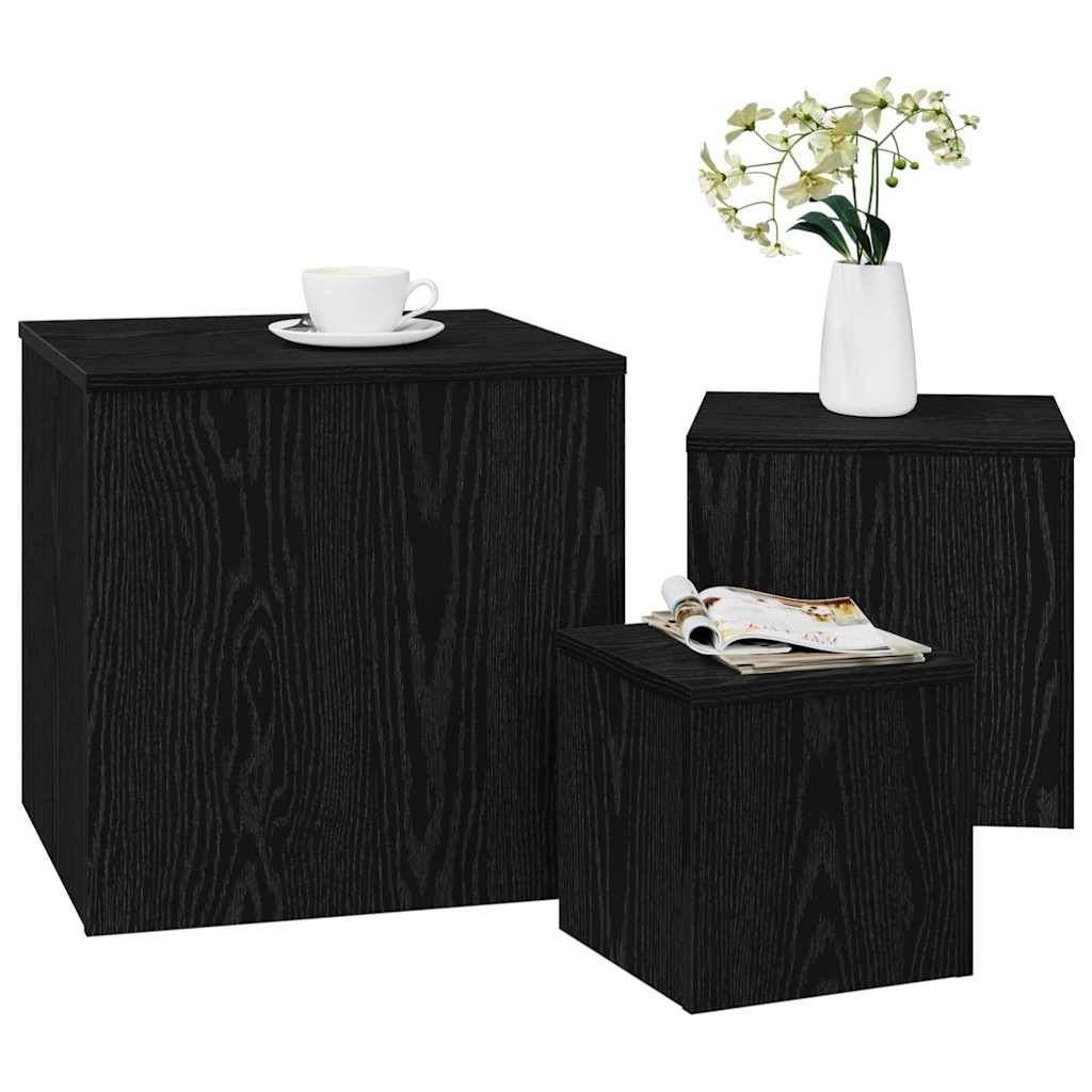 Tavolo Nesting 3 pcs Rovere Nero Legno multistrato