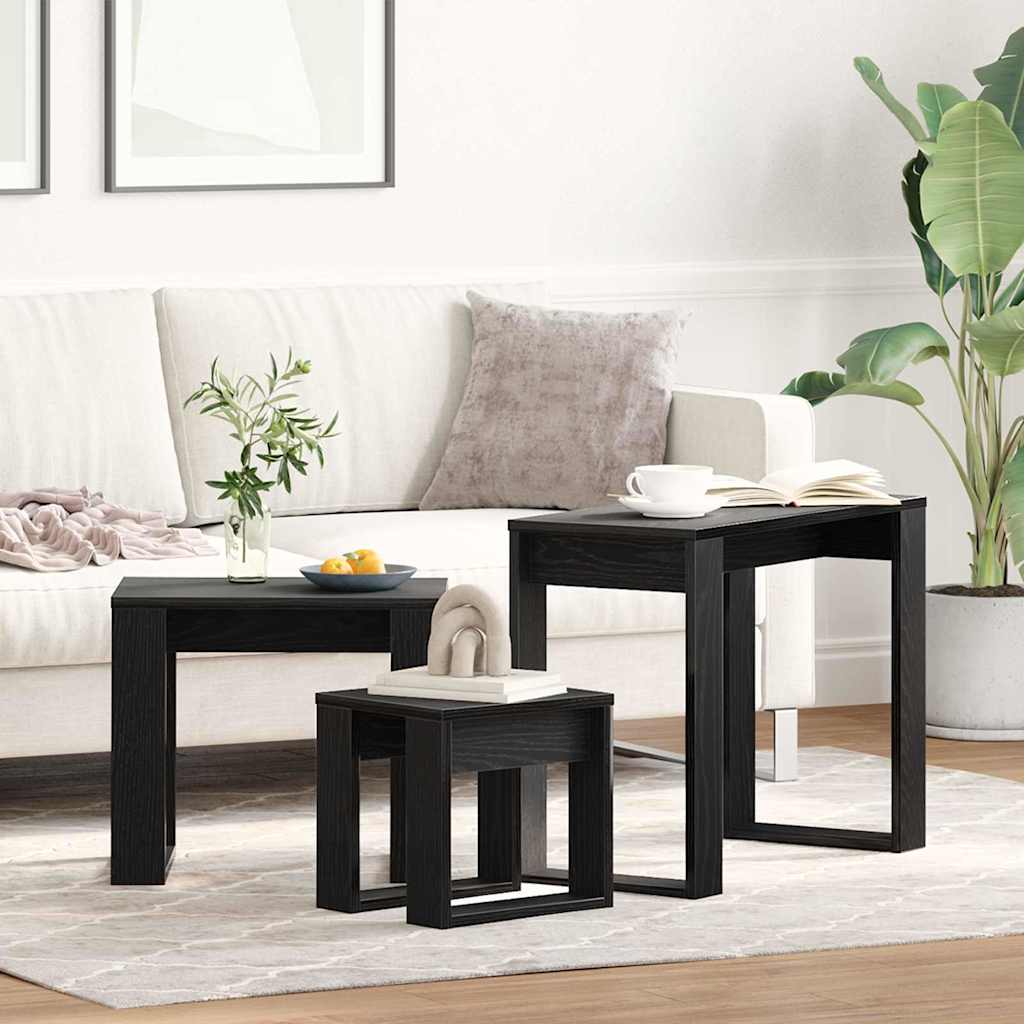 Tavoli da annidamento 3 pcs Rovere Nero Legno multistrato