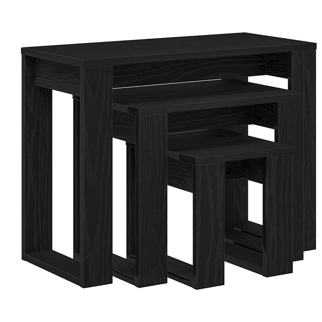 Tavoli da annidamento 3 pcs Rovere Nero Legno multistrato