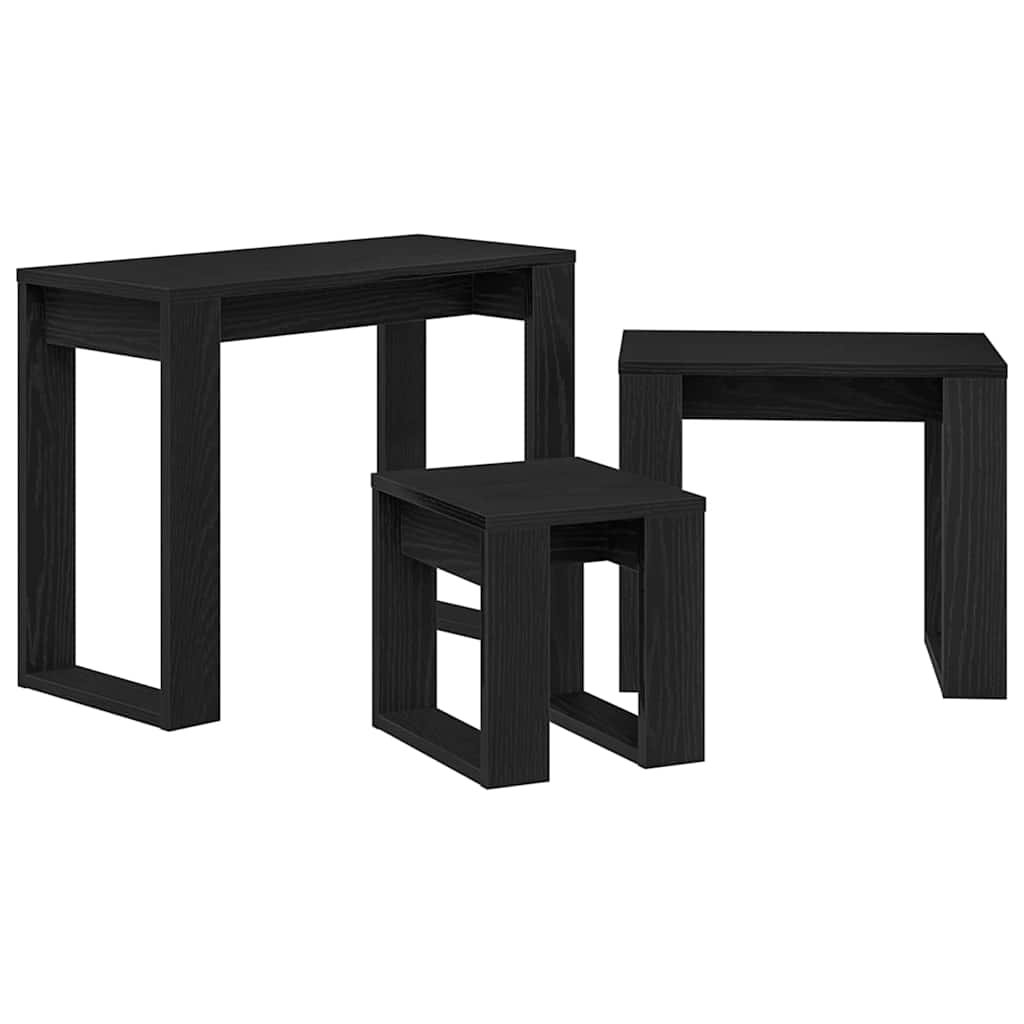 Tavoli da annidamento 3 pcs Rovere Nero Legno multistrato