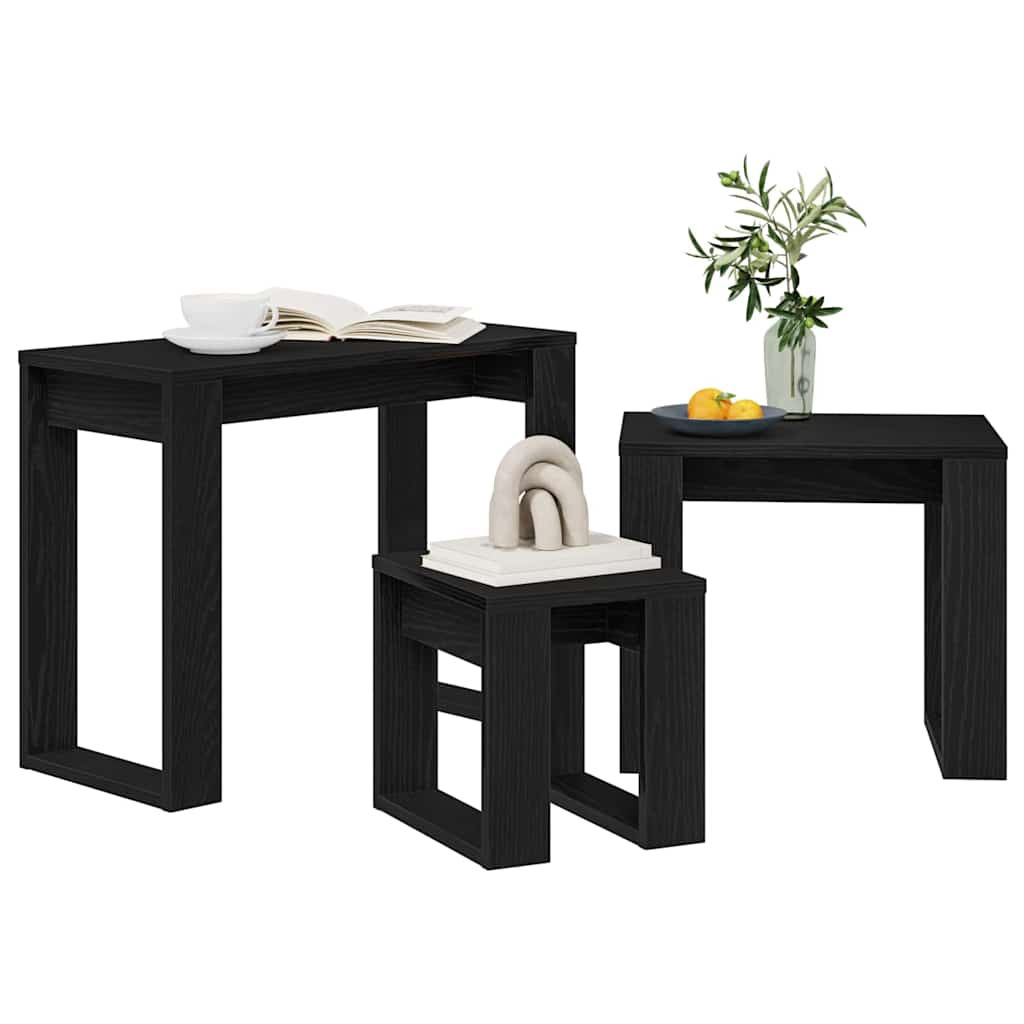 Tavoli da annidamento 3 pcs Rovere Nero Legno multistrato