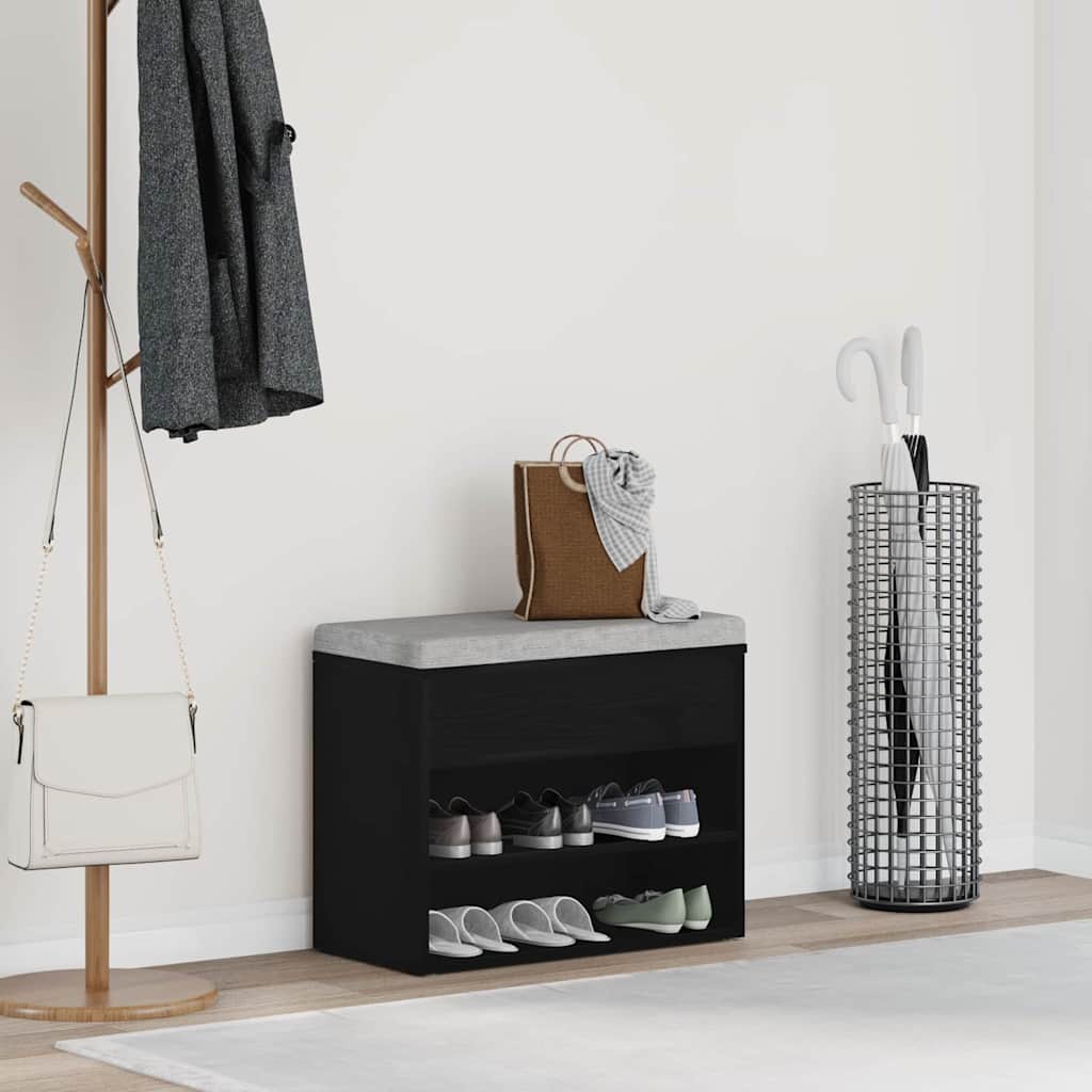 Panca per scarpe Rovere Nero 60 x 30 x 45 cm Legno multistrato