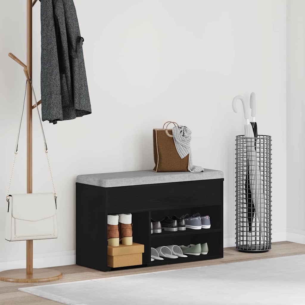 Panca per scarpe Rovere Nero 80 x 30 x 45 cm Legno multistrato