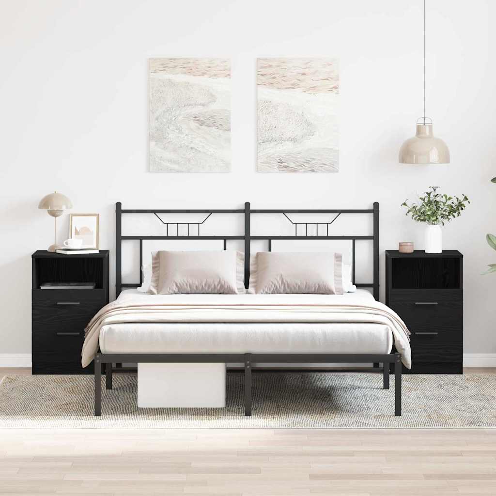 Armadio da Notte con cassetto 2 pcs Rovere Nero 40 x 35 x 65 cm