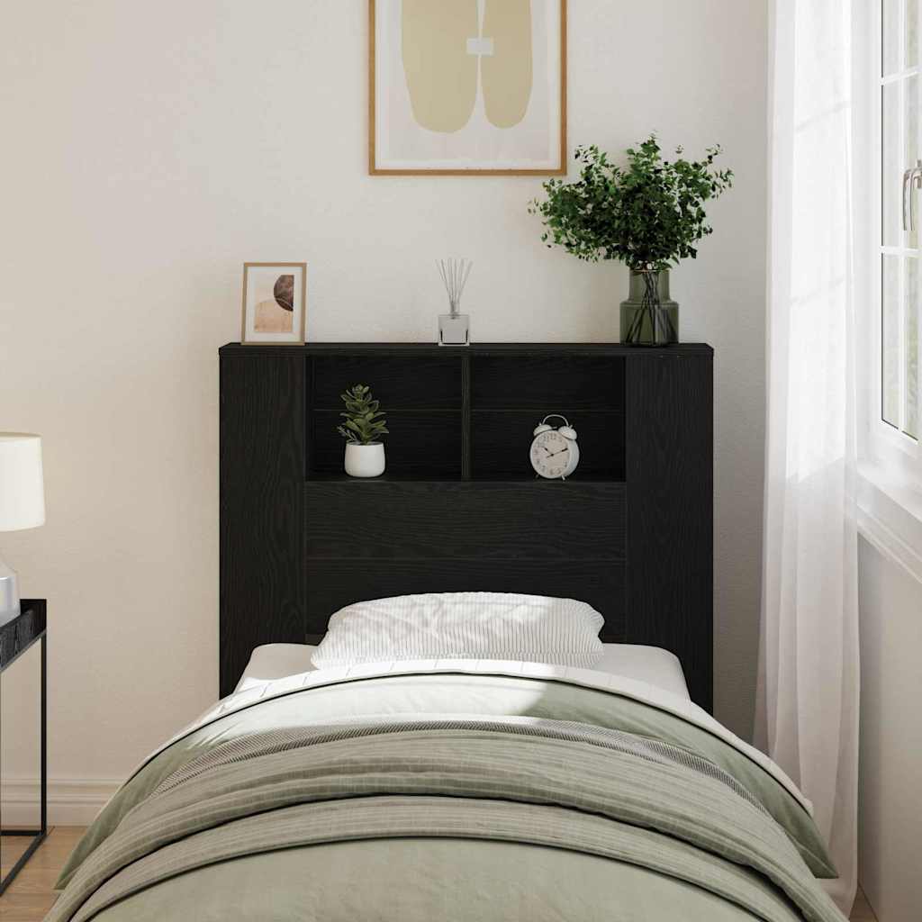 Testata del letto con lo scaffale Rovere Nero Legno multistrato