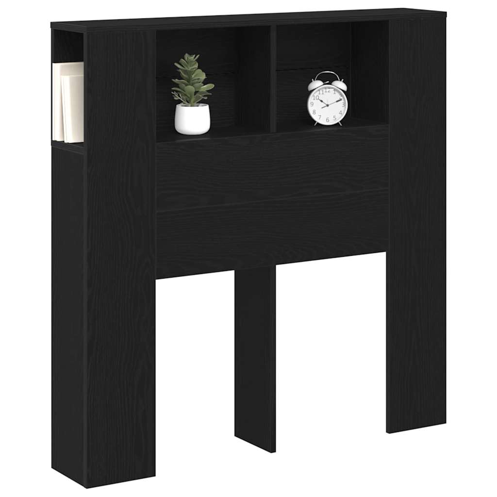 Testata del letto con lo scaffale Rovere Nero Legno multistrato