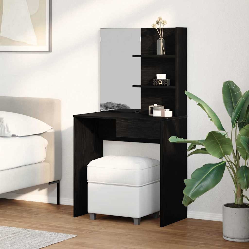 Tavolo da Trucco con cassetto Rovere Nero 74,5 x 40 x 141 cm