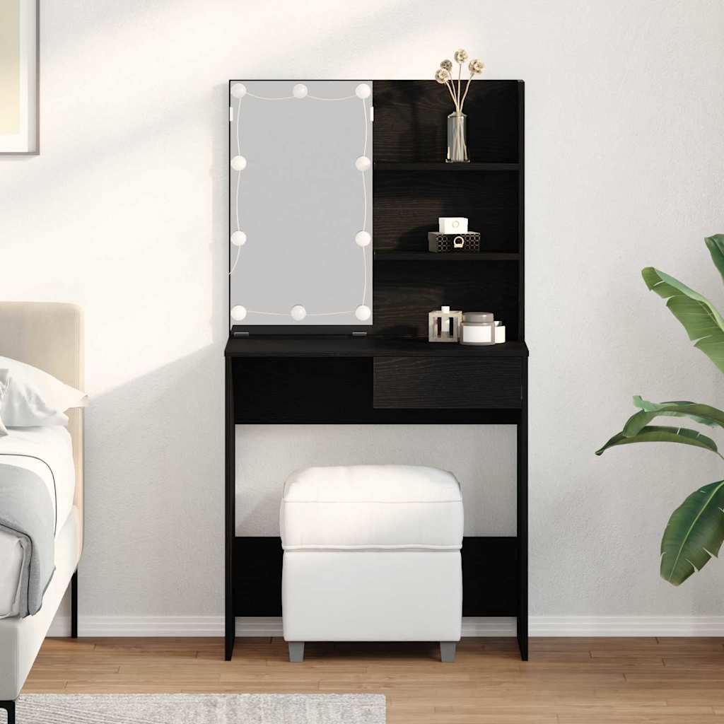 Tavolo da Trucco con cassetto Rovere Nero 74,5 x 40 x 141 cm