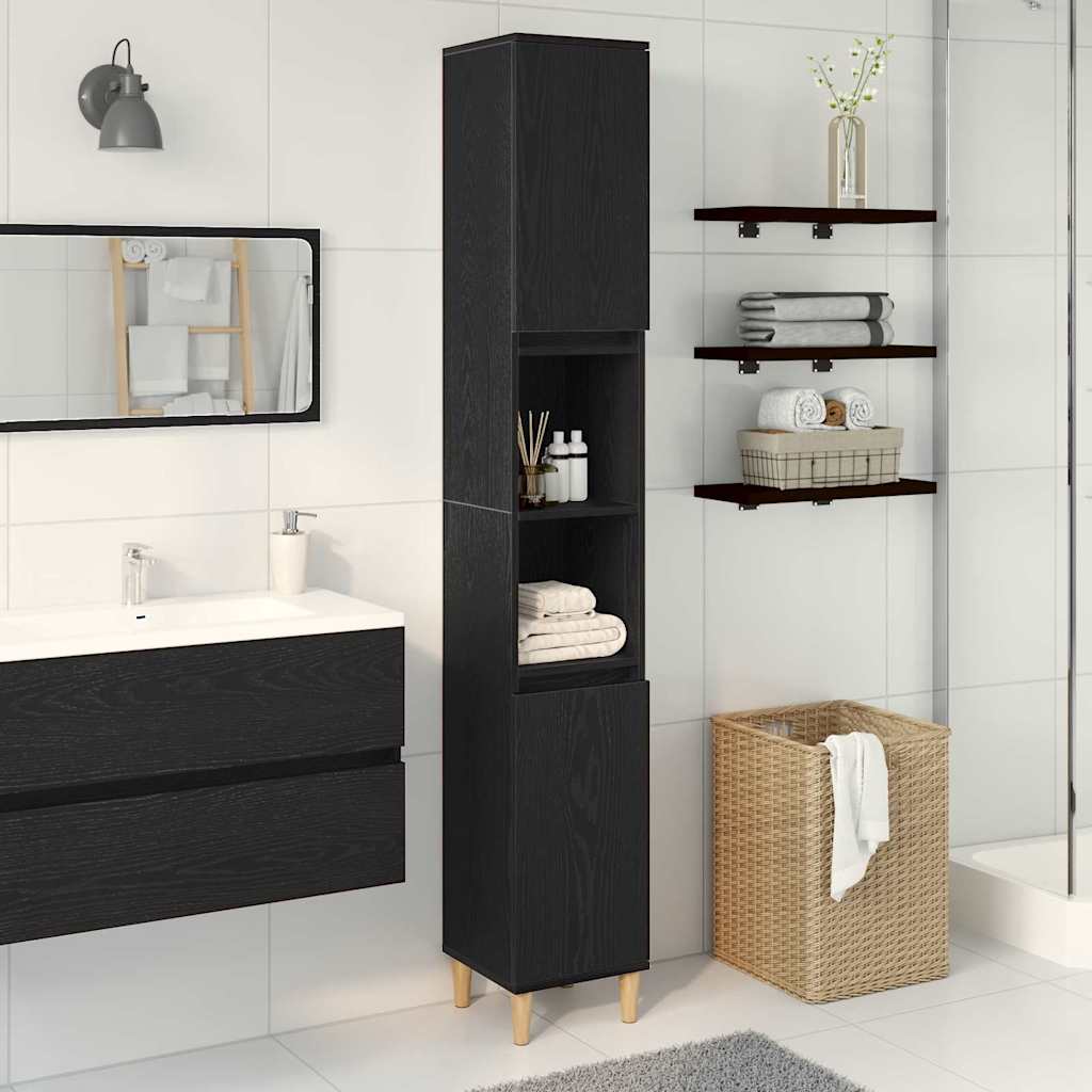 Mobile da Bagno Rovere Nero 30 x 30 x 190 cm Legno multistrato