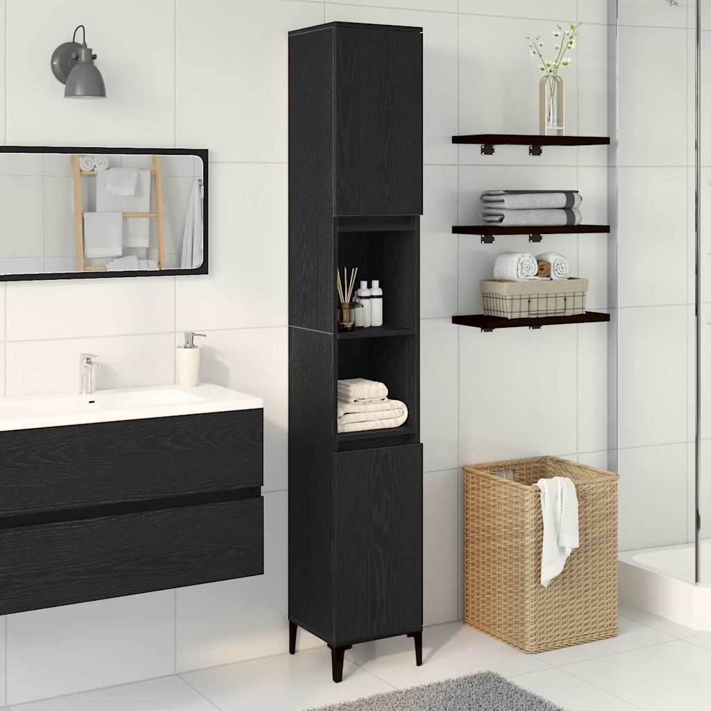 Mobile da Bagno Rovere Nero 30 x 30 x 190 cm Legno multistrato