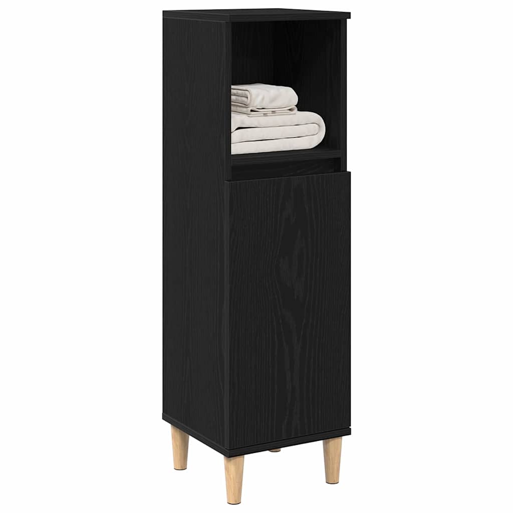 Mobiletto da Bagno con lo scaffale Rovere Nero 30 x 30 x 100 cm