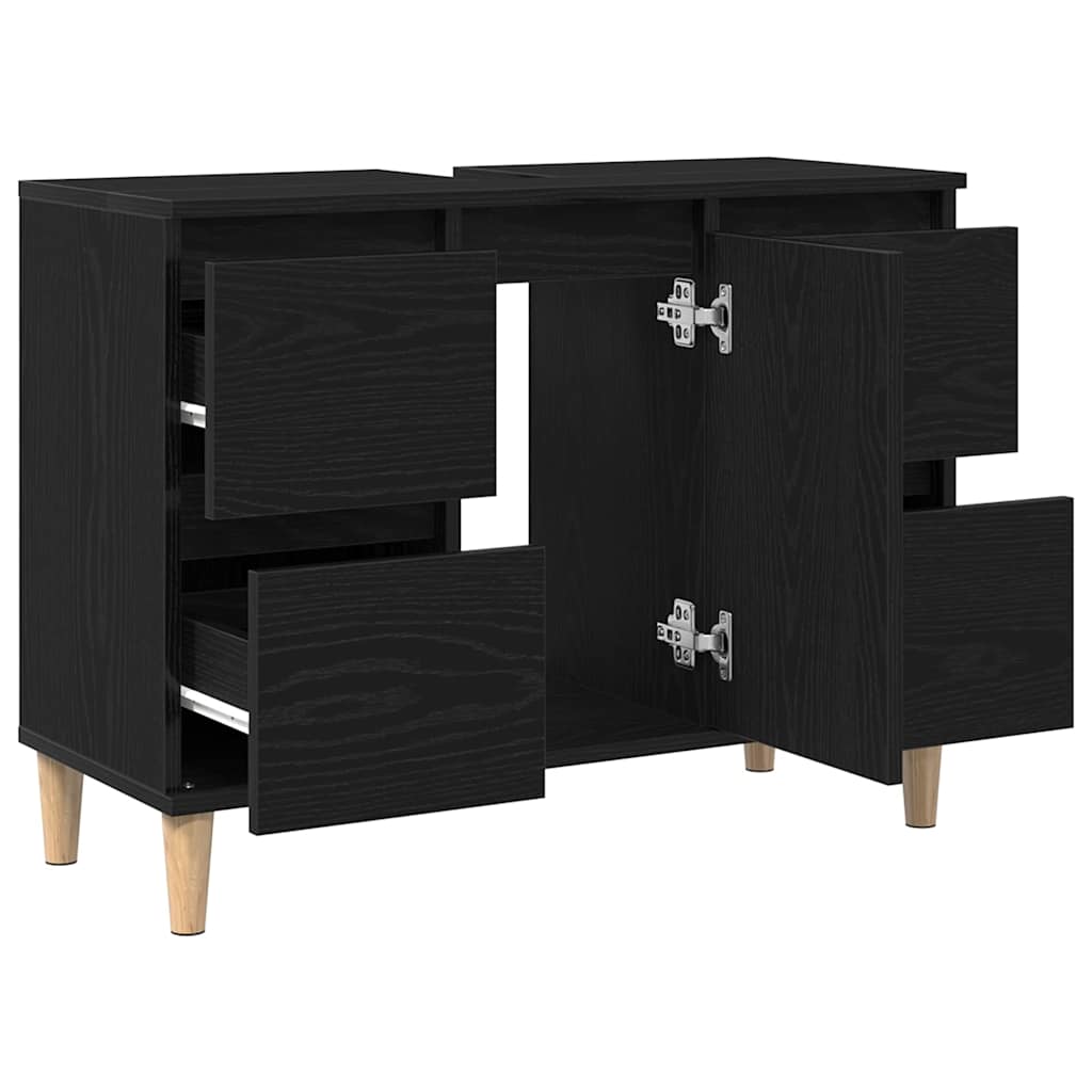 Armadio per Lavabo da Bagno Rovere Nero 80 x 33 x 60 cm