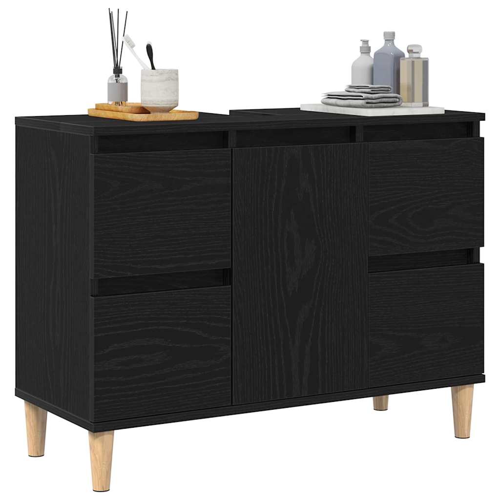 Armadio per Lavabo da Bagno Rovere Nero 80 x 33 x 60 cm