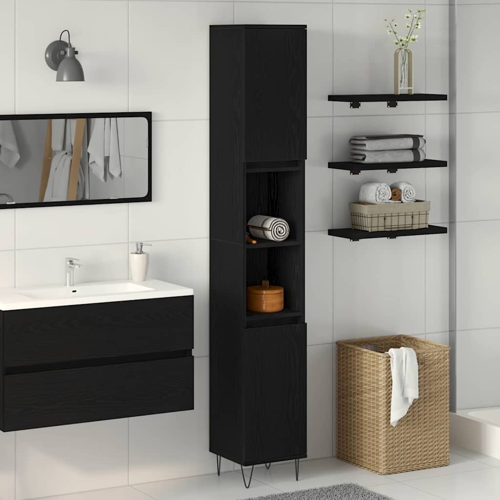 Mobile da Bagno Rovere Nero 30 x 30 x 190 cm Legno multistrato