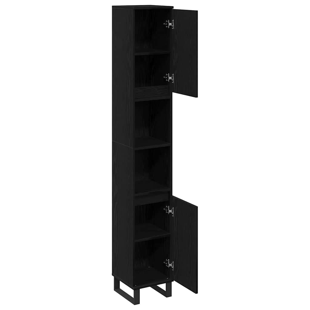 Mobile da Bagno Rovere Nero 30 x 30 x 190 cm Legno multistrato