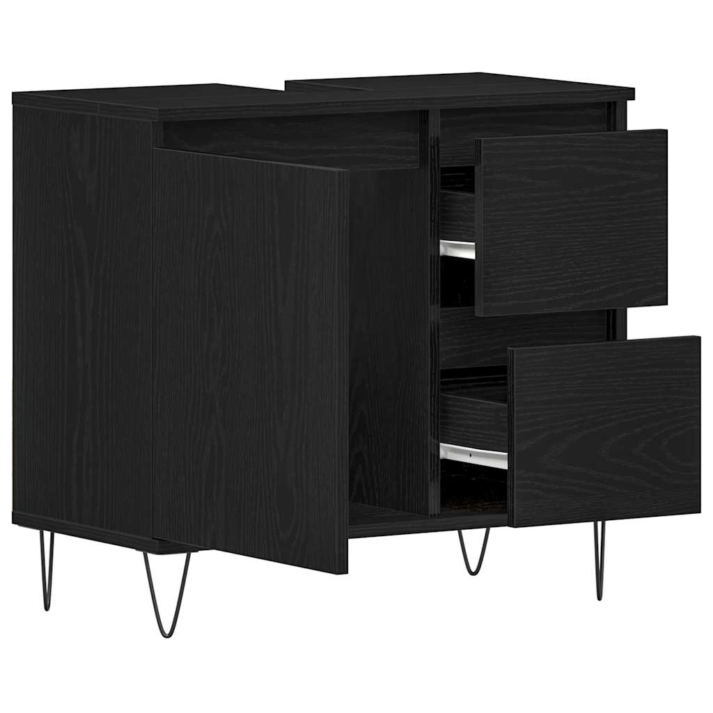 Armadio per Lavabo da Bagno Rovere Nero 65 x 33 x 60 cm